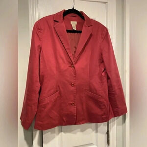 L.L. Bean VTG Y2K Rose Pink Cotton Lined Button Blazer Pea Coat Pockets Size 12
